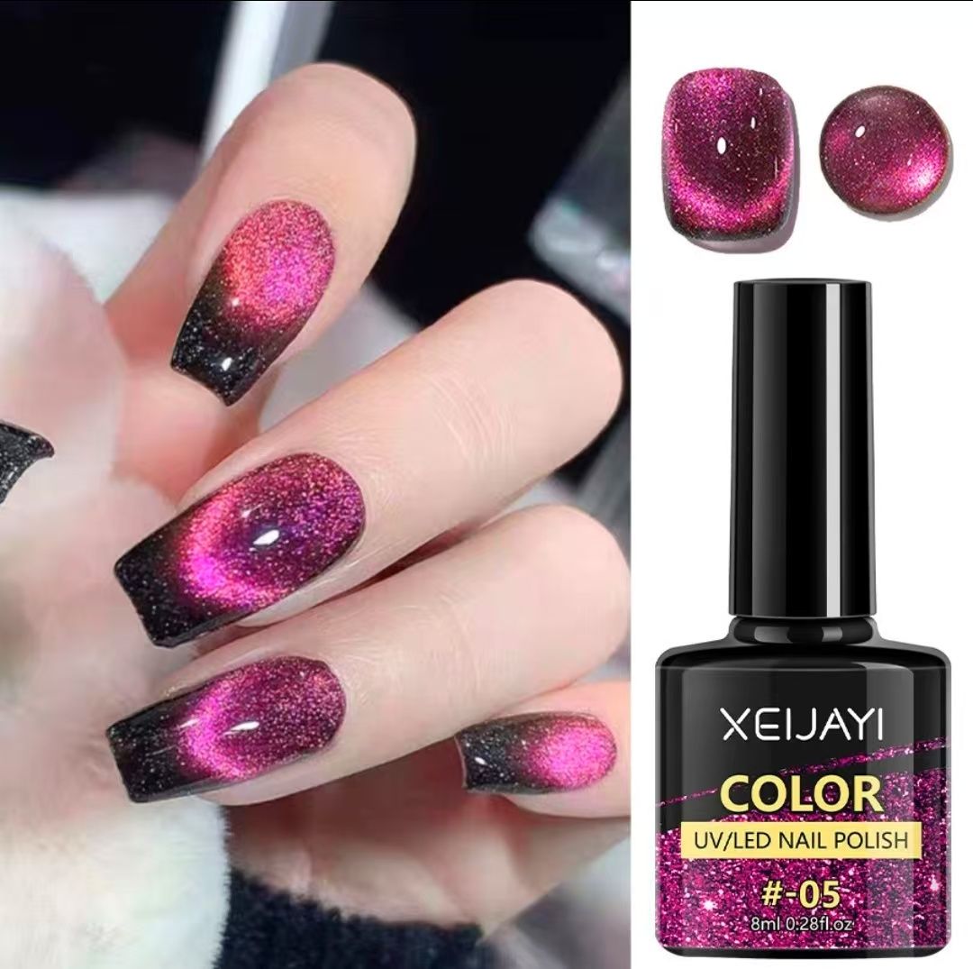 6PCS Cat's Eye Nail Polish Glitter Summer Popular Cat's Eye Gel Varnish Soak UV Gel Nail Polish