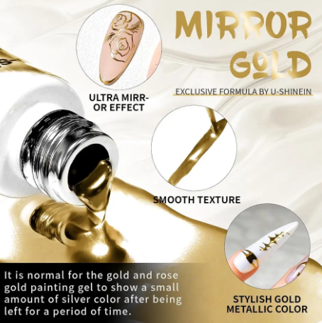 3PCS Metallic Painting Nail Gel Silver/Gold Liner Polish Mirror Chrome Effect Gel Nail Polish Soak Off UV/LED Drawing^