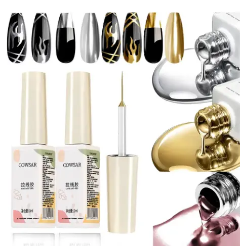 3PCS Metallic Painting Nail Gel Silver/Gold Liner Polish Mirror Chrome Effect Gel Nail Polish Soak Off UV/LED Drawing^