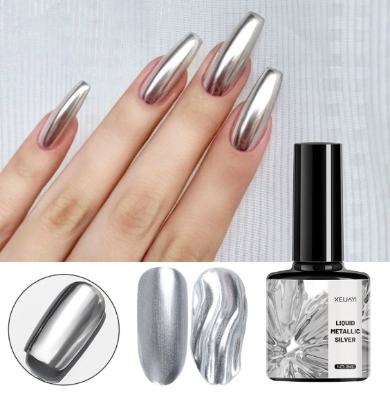 1PC High Gloss Metal Painting Adhesive Silver Gel Nail Polish Adhesive Hook Edge Super Flash Mirror Silver