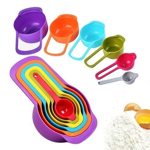 CLEARANCE OFFER Measuring Cup and Spoon Set- Stackable Colorful Plastic for Kitchen Baking tools (6pcs Random Color)