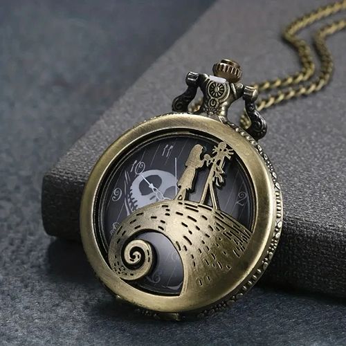 Fashion Lovers Skeleton Quarzt Pocket Watch with Chain Necklace Vintage Quartz Pendant Watches Clock Chain Mens Women
