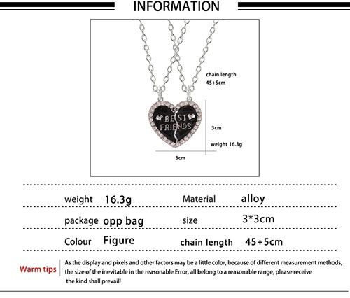 New Arrivals 2 Pcs/Set Best Friends Necklace Heart-shaped Zircon Inlaid Love Pendant Jewelry Beautiful Heart Pendant Alloy Diamond Necklace Collar Party Jewelry Accessories Gift