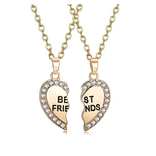 New Arrivals 2 Pcs/Set Best Friends Necklace Heart-shaped Zircon Inlaid Love Pendant Jewelry Beautiful Heart Pendant Alloy Diamond Necklace Collar Party Jewelry Accessories Gift