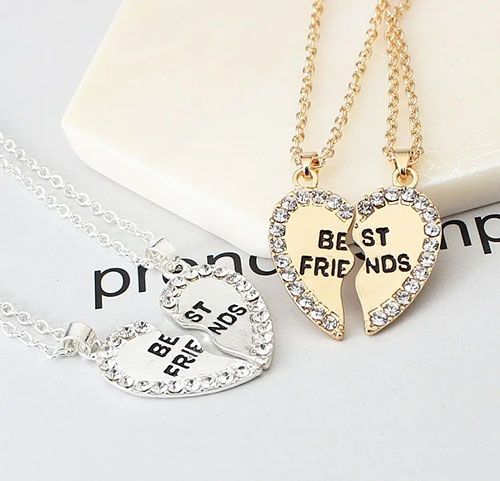 New Arrivals 2 Pcs/Set Best Friends Necklace Heart-shaped Zircon Inlaid Love Pendant Jewelry Beautiful Heart Pendant Alloy Diamond Necklace Collar Party Jewelry Accessories Gift