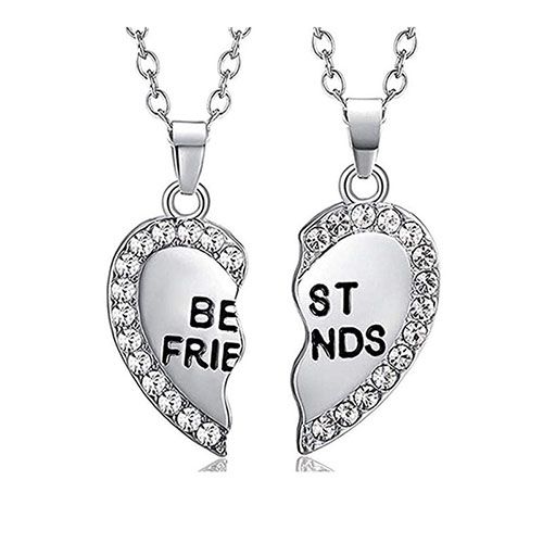 New Arrivals 2 Pcs/Set Best Friends Necklace Heart-shaped Zircon Inlaid Love Pendant Jewelry Beautiful Heart Pendant Alloy Diamond Necklace Collar Party Jewelry Accessories Gift