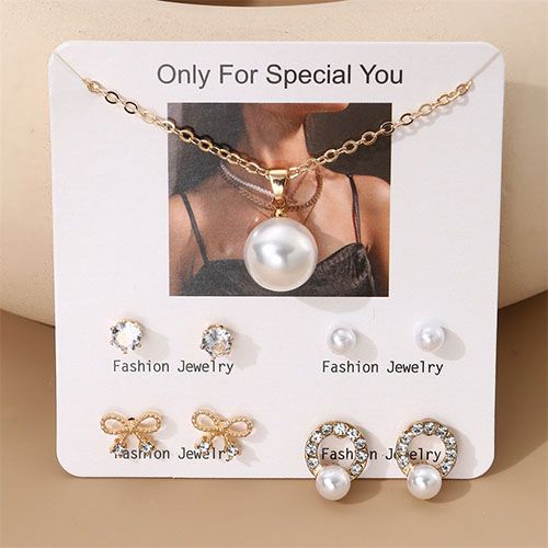 9pcs Earrings Pendant Set Pearl Earrings Necklaces Pendants Creative New Personality Pearl Chain Fashion Jewelry Sets White Pearl Diamond Beautiful Girls Women's Jewellery Valentine's Day gite