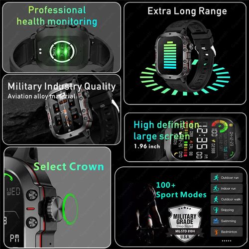 2024 New For Xiaomi Military Smart Watch Men IP68 5ATM Outdoor Sports Fitness Tracker Health Monitor 1.96" BT Call Smartwatch