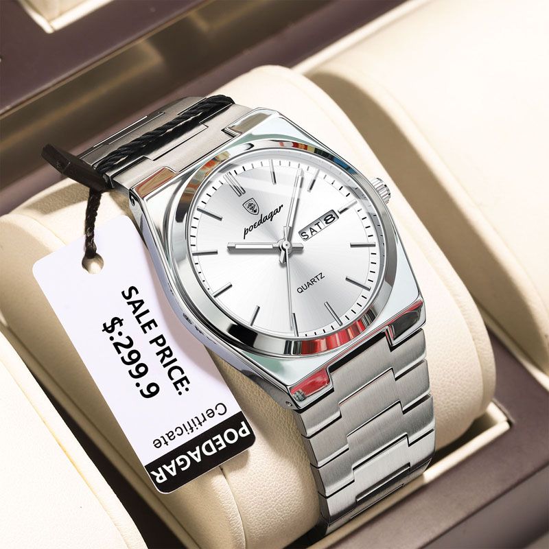 POEDAGAR Luxury Quartz Man Wristwatch Sport Men Watches Waterproof Luminous Date Week Stainless Steel Men's Watch Male