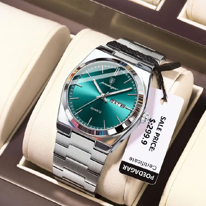 POEDAGAR Luxury Quartz Man Wristwatch Sport Men Watches Waterproof Luminous Date Week Stainless Steel Men's Watch Male