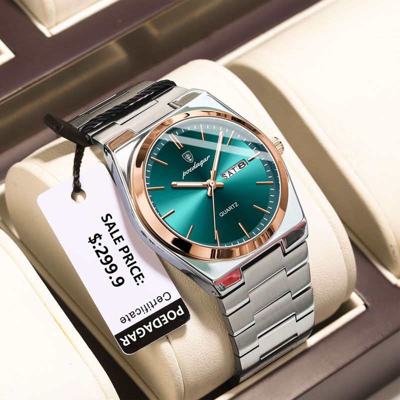 POEDAGAR Luxury Quartz Man Wristwatch Sport Men Watches Waterproof Luminous Date Week Stainless Steel Men's Watch Male