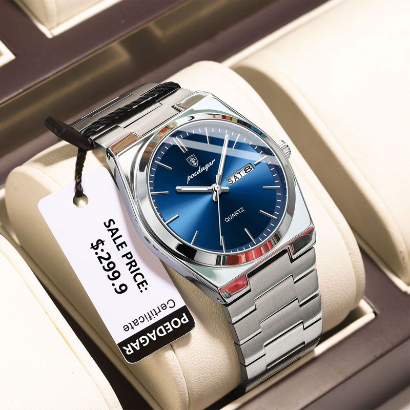 POEDAGAR Luxury Quartz Man Wristwatch Sport Men Watches Waterproof Luminous Date Week Stainless Steel Men's Watch Male