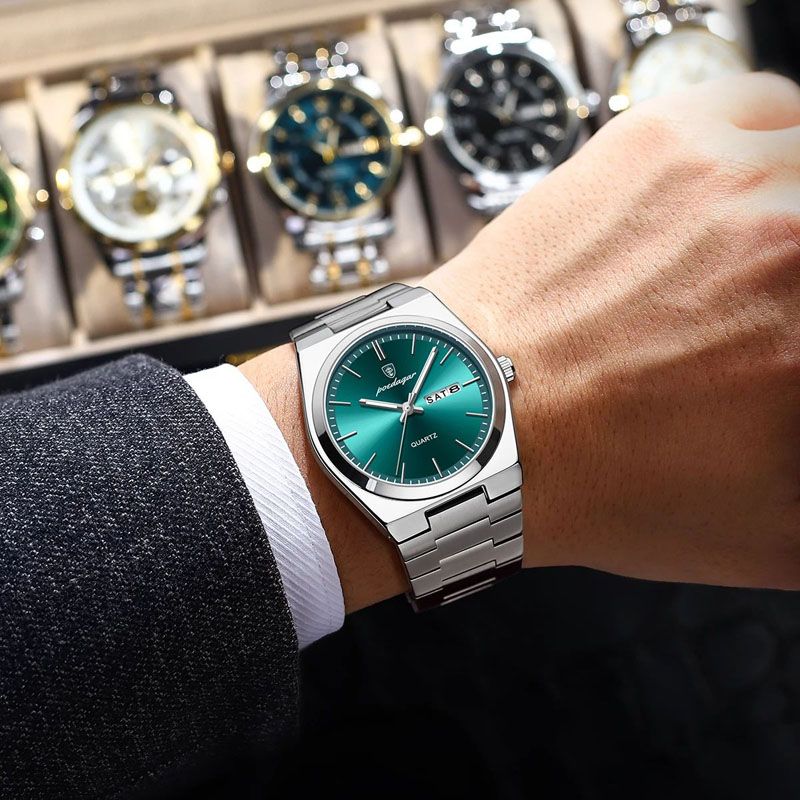 POEDAGAR Luxury Quartz Man Wristwatch Sport Men Watches Waterproof Luminous Date Week Stainless Steel Men's Watch Male