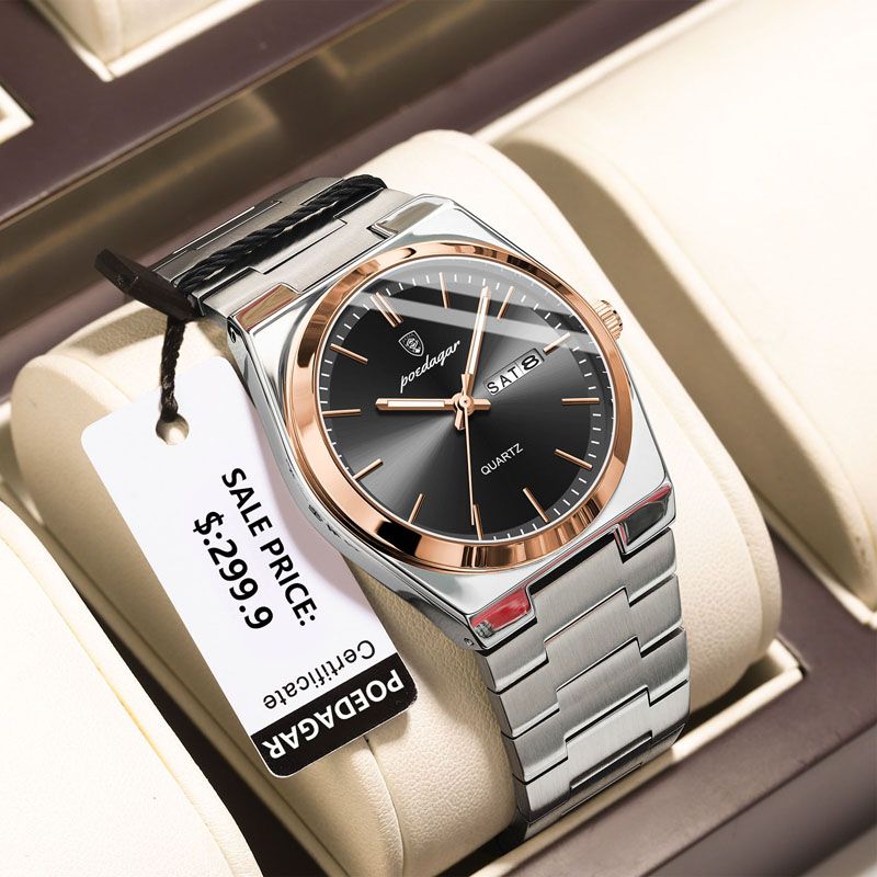 POEDAGAR Luxury Quartz Man Wristwatch Sport Men Watches Waterproof Luminous Date Week Stainless Steel Men's Watch Male