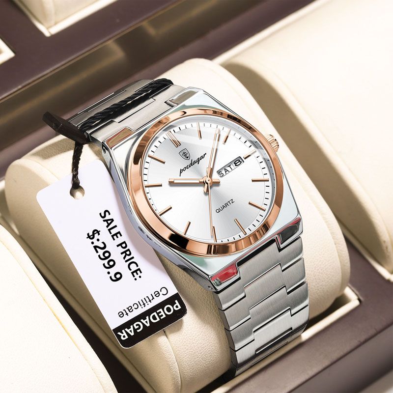POEDAGAR Luxury Quartz Man Wristwatch Sport Men Watches Waterproof Luminous Date Week Stainless Steel Men's Watch Male