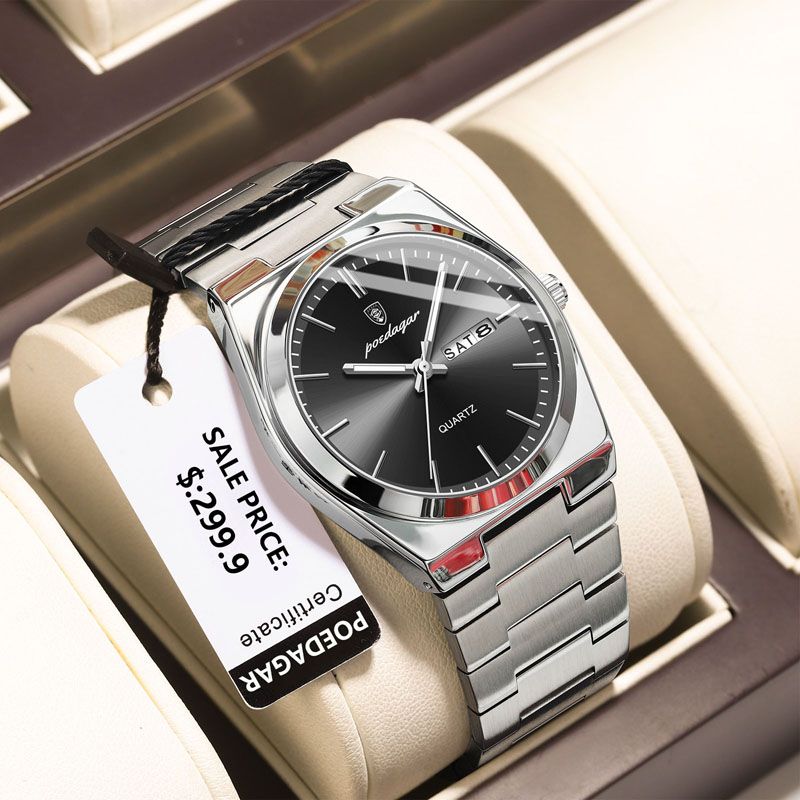 POEDAGAR Luxury Quartz Man Wristwatch Sport Men Watches Waterproof Luminous Date Week Stainless Steel Men's Watch Male