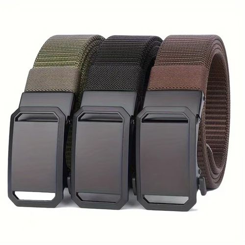 New Arrivals Men's Belt Automatic Metal Buckle Nylon Webbing Outdoor Work Tactical Belt Toothless Automatic Buckle Casual Sports Canvas Belts Military Training Pants Belt For Men High Quality  Nylon S