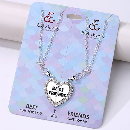 New Arrivals 2 Pcs/Set Best Friends Necklace Heart-shaped Zircon Inlaid Love Pendant Jewelry Beautiful Heart Pendant Alloy Diamond Necklace Collar Party Jewelry Accessories Gift