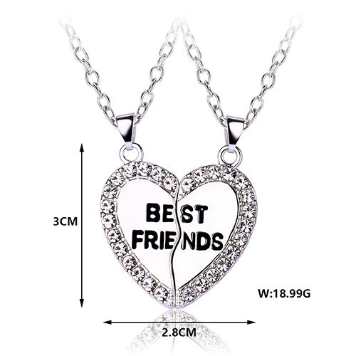 New Arrivals 2 Pcs/Set Best Friends Necklace Heart-shaped Zircon Inlaid Love Pendant Jewelry Beautiful Heart Pendant Alloy Diamond Necklace Collar Party Jewelry Accessories Gift