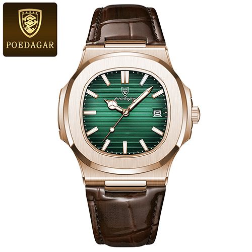 POEDAGAR Men watches Luxury Brand Square Watches Waterproof Luminous Date Quartz Watches Men's Wristwatch Leather Sports Watch High Quality Luminous Calendar Full-automatic Wrist Watch