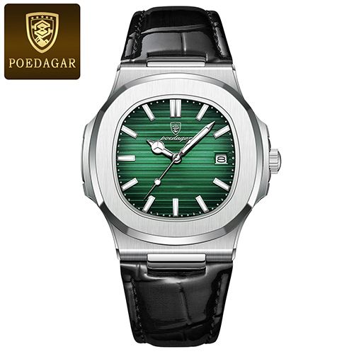 POEDAGAR Men watches Luxury Brand Square Watches Waterproof Luminous Date Quartz Watches Men's Wristwatch Leather Sports Watch High Quality Luminous Calendar Full-automatic Wrist Watch
