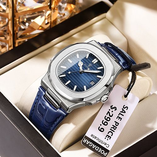 POEDAGAR Men watches Luxury Brand Square Watches Waterproof Luminous Date Quartz Watches Men's Wristwatch Leather Sports Watch High Quality Luminous Calendar Full-automatic Wrist Watch