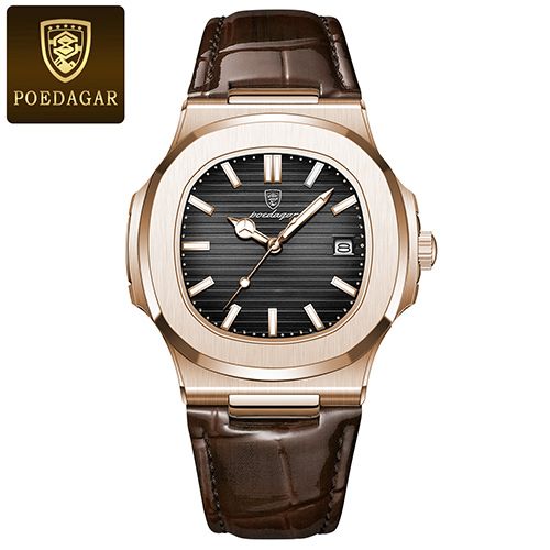 POEDAGAR Men watches Luxury Brand Square Watches Waterproof Luminous Date Quartz Watches Men's Wristwatch Leather Sports Watch High Quality Luminous Calendar Full-automatic Wrist Watch