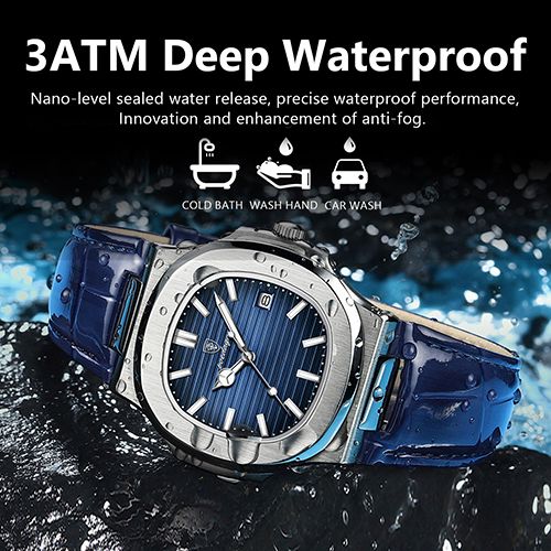 POEDAGAR Men watches Luxury Brand Square Watches Waterproof Luminous Date Quartz Watches Men's Wristwatch Leather Sports Watch High Quality Luminous Calendar Full-automatic Wrist Watch