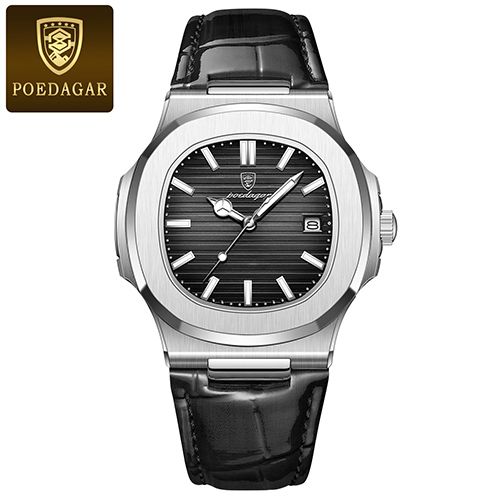 POEDAGAR Men watches Luxury Brand Square Watches Waterproof Luminous Date Quartz Watches Men's Wristwatch Leather Sports Watch High Quality Luminous Calendar Full-automatic Wrist Watch