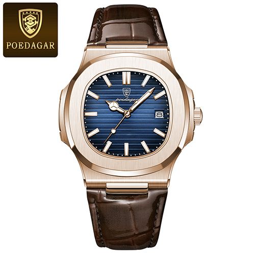 POEDAGAR Men watches Luxury Brand Square Watches Waterproof Luminous Date Quartz Watches Men's Wristwatch Leather Sports Watch High Quality Luminous Calendar Full-automatic Wrist Watch