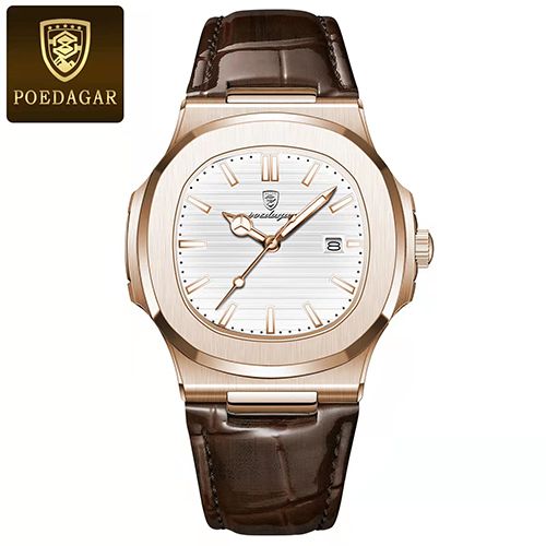 POEDAGAR Men watches Luxury Brand Square Watches Waterproof Luminous Date Quartz Watches Men's Wristwatch Leather Sports Watch High Quality Luminous Calendar Full-automatic Wrist Watch