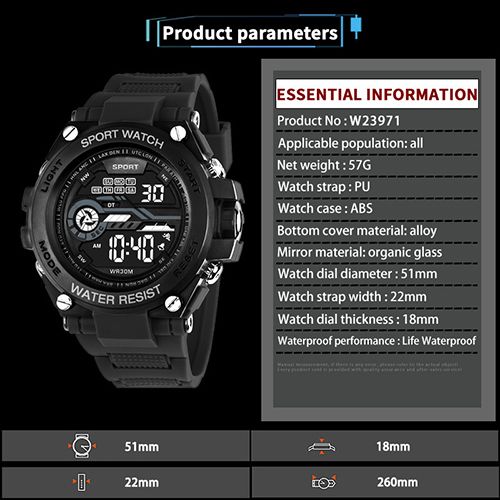 New Men's Outdoor Mountaineering Sports Watch Fashion Watch Student Multi-function Luminous Alarm Timing Electronic Watch