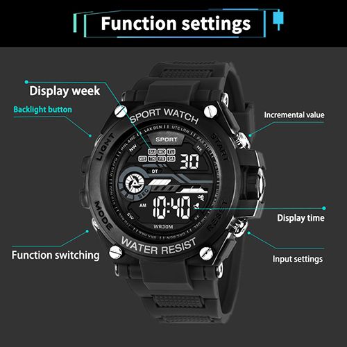 New Men's Outdoor Mountaineering Sports Watch Fashion Watch Student Multi-function Luminous Alarm Timing Electronic Watch