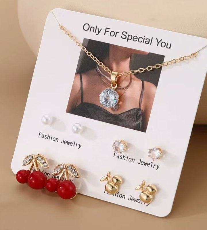 9pcs Earrings Pendant Set Pearl Earrings Necklaces Pendants Creative New Personality Pearl Chain Fashion Jewelry Sets White Pearl Diamond Beautiful Girls Women's Jewellery Valentine's Day gite