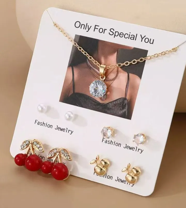 9pcs Earrings Pendant Set Pearl Earrings Necklaces Pendants Creative New Personality Pearl Chain Fashion Jewelry Sets White Pearl Diamond Beautiful Girls Women's Jewellery Valentine's Day gite