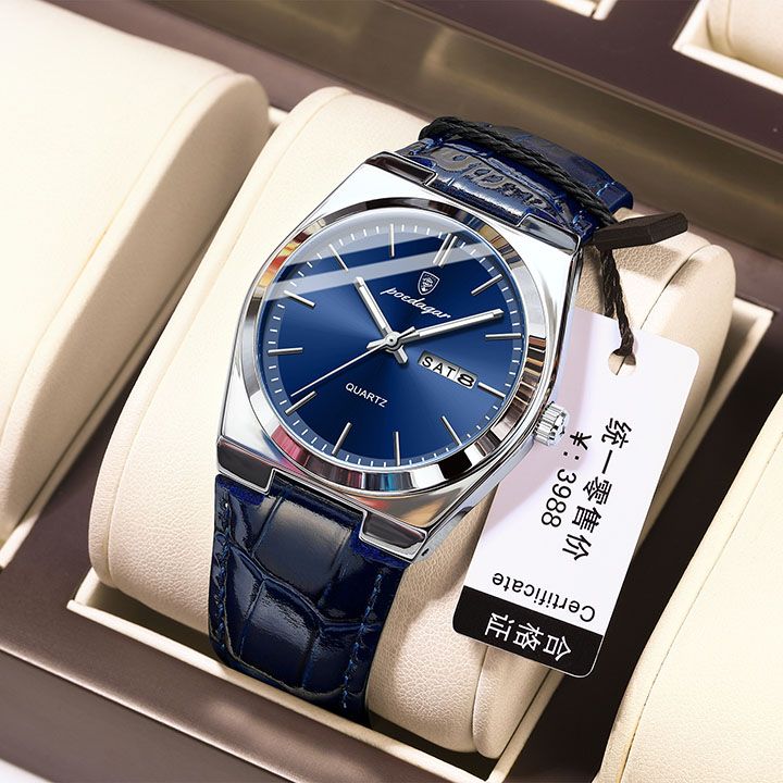 POEDAGAR Men Watches Luminous Calendar Watch Top Brand Business Style Men's Wristwatch Leather Belt Waterproof Quartz Watch For Man Wrist Watch Clock Quartz Full-automatic Men Watches