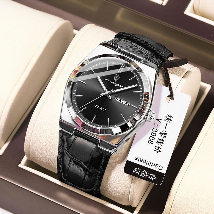 POEDAGAR Men Watches Luminous Calendar Watch Top Brand Business Style Men's Wristwatch Leather Belt Waterproof Quartz Watch For Man Wrist Watch Clock Quartz Full-automatic Men Watches