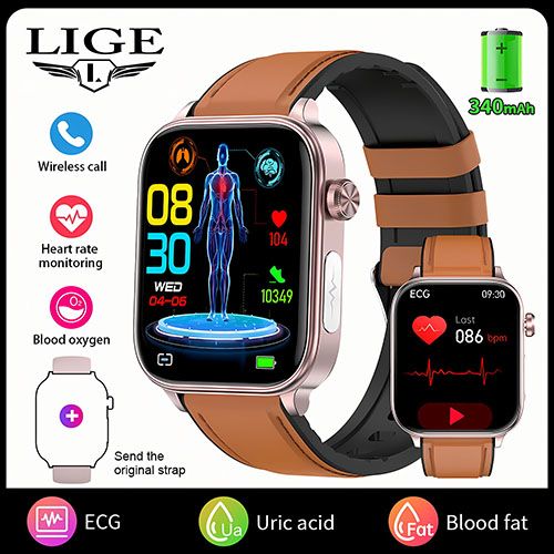LIGE 2025 New ECG+PPG AI Healthy Diagnose Smart Watch Men Women Blood Lipid Uric Acid Female Menstrual Health Tracker Smartwatch
