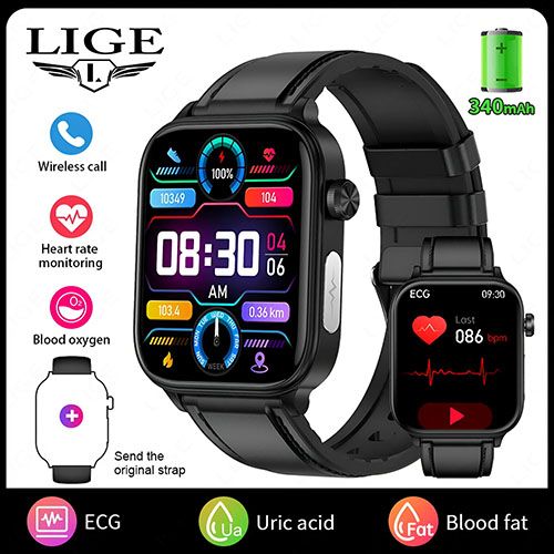 LIGE 2025 New ECG+PPG AI Healthy Diagnose Smart Watch Men Women Blood Lipid Uric Acid Female Menstrual Health Tracker Smartwatch