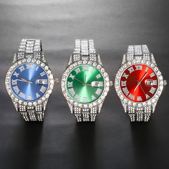 3pcs Men's Watch Set Necklace+Watch+Bracelet Rapper Cuban Chain For Men African Full Iced Out Watch, Jewelry Inlay Diamond Watch Big Chains Hip Hop With Strap Adjuster Stylish Jewelry Gift Set