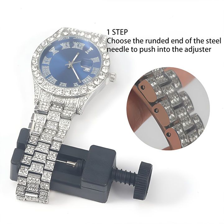 3pcs Men's Watch Set Necklace+Watch+Bracelet Rapper Cuban Chain For Men African Full Iced Out Watch, Jewelry Inlay Diamond Watch Big Chains Hip Hop With Strap Adjuster Stylish Jewelry Gift Set