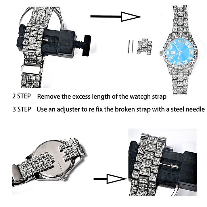 3pcs Men's Watch Set Necklace+Watch+Bracelet Rapper Cuban Chain For Men African Full Iced Out Watch, Jewelry Inlay Diamond Watch Big Chains Hip Hop With Strap Adjuster Stylish Jewelry Gift Set