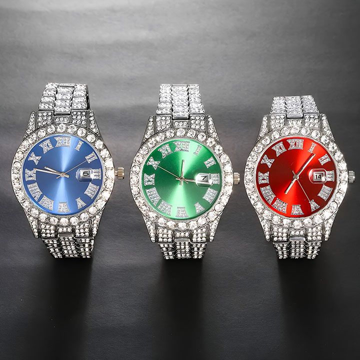 Iced Out Luxury Popular set Watch+Bracelet+Necklace With Gift Box Cuban Chain Cross Pendent Jewelry HipHop Style For Men Women