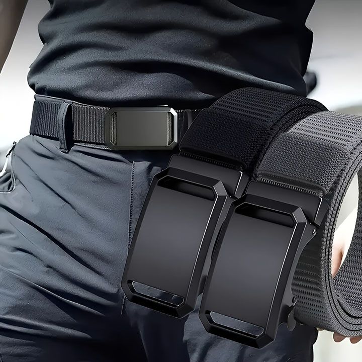 New Arrivals Men's Belt Automatic Metal Buckle Nylon Webbing Outdoor Work Tactical Belt Toothless Automatic Buckle Casual Sports Canvas Belts Military Training Pants Belt For Men High Quality  Nylon S