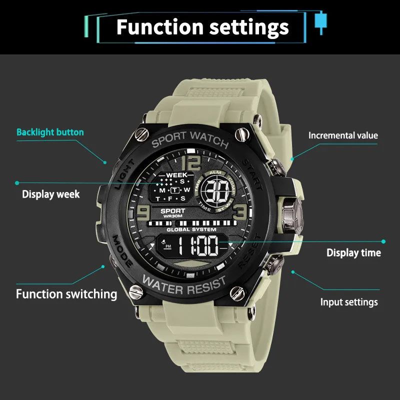 Men Watch Outdoor Sport Watches Multifunction Electronic Watches  Anti Drop and Shock-absorbing Wristwatches, Chrono Waterproof Men Watches Led Digital Watch