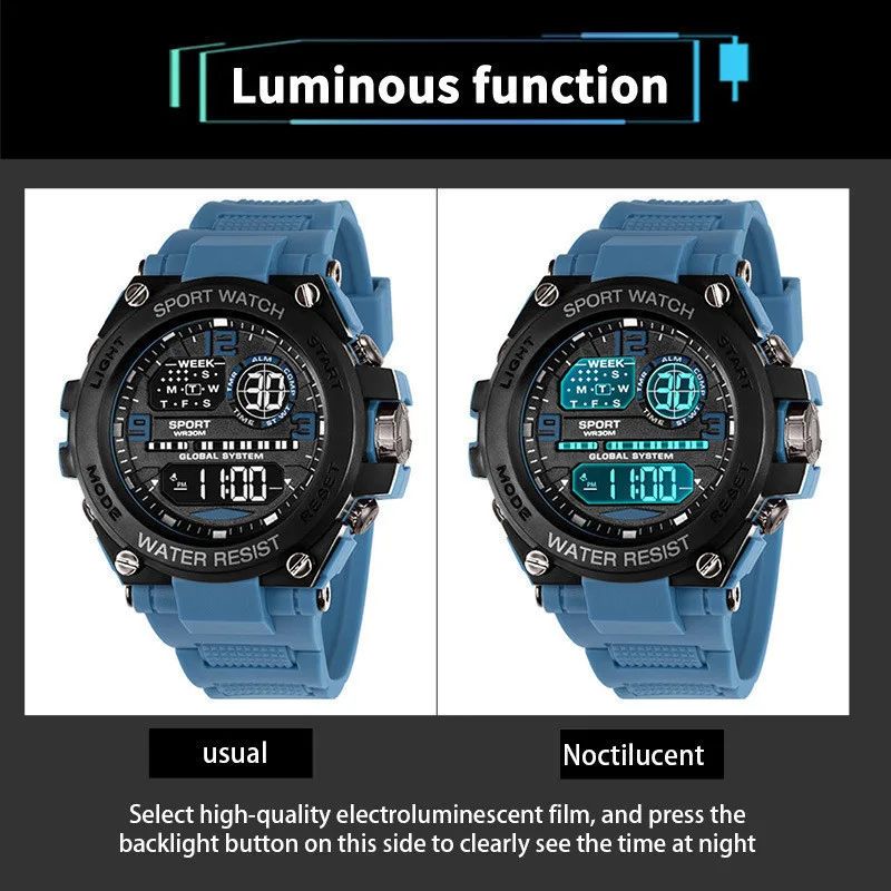 Men Watch Outdoor Sport Watches Multifunction Electronic Watches  Anti Drop and Shock-absorbing Wristwatches, Chrono Waterproof Men Watches Led Digital Watch