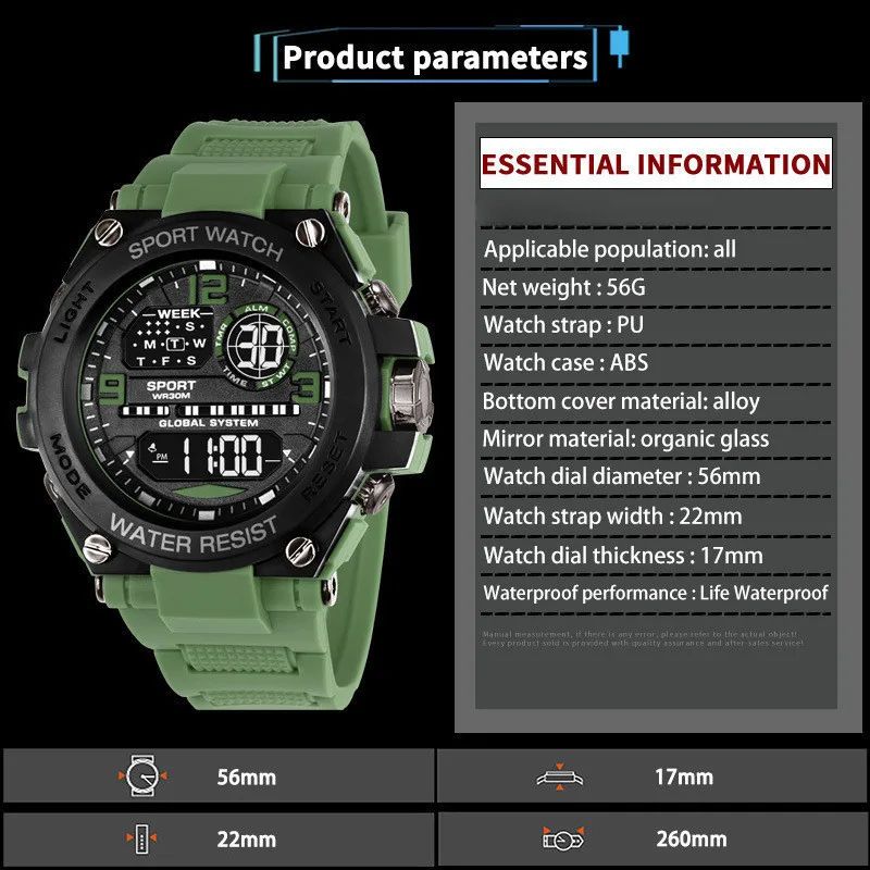 Men Watch Outdoor Sport Watches Multifunction Electronic Watches  Anti Drop and Shock-absorbing Wristwatches, Chrono Waterproof Men Watches Led Digital Watch