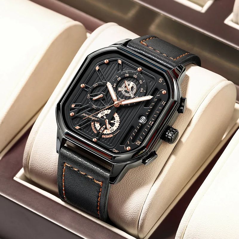New Luxury Casual Men's Quartz Watch Chronograph Date Waterproof Luminous Leather Man Watches Military Sports Men Watch