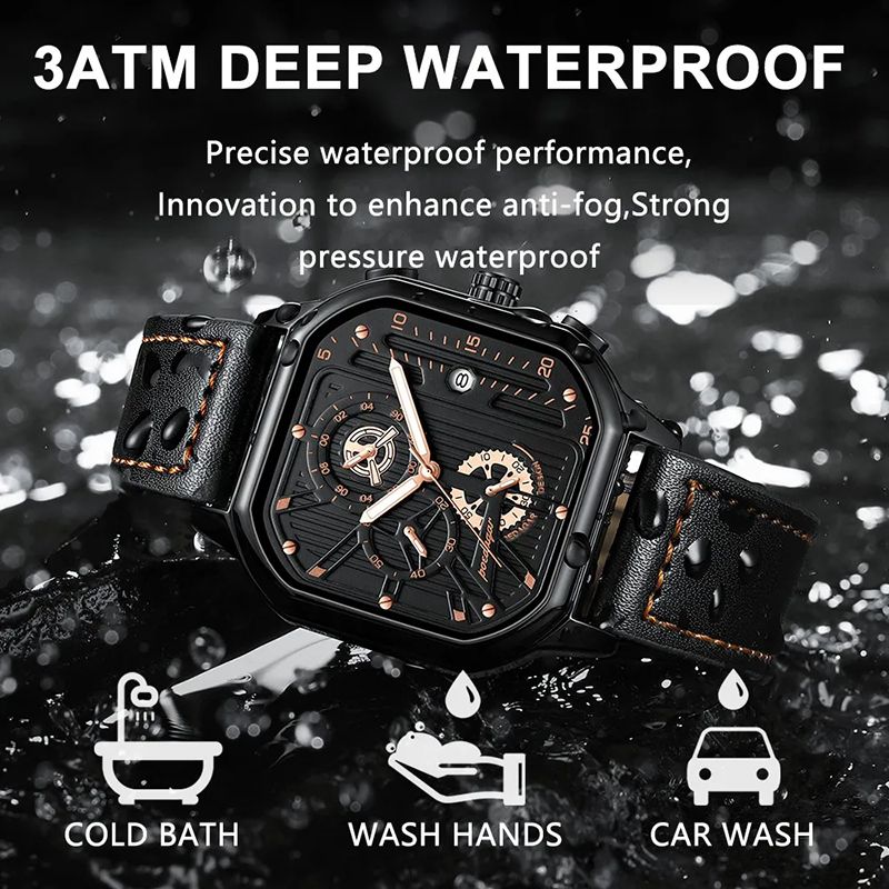 New Luxury Casual Men's Quartz Watch Chronograph Date Waterproof Luminous Leather Man Watches Military Sports Men Watch