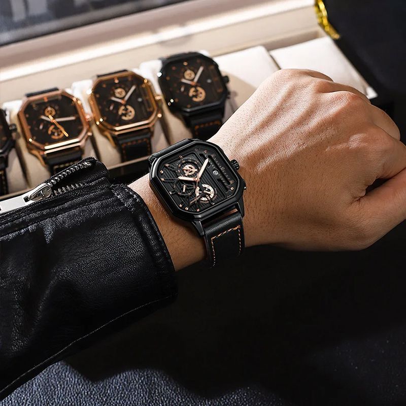 New Luxury Casual Men's Quartz Watch Chronograph Date Waterproof Luminous Leather Man Watches Military Sports Men Watch
